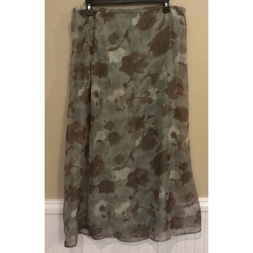 Vintage Casual Corner ECO Women's Large Floral Chiffon Maxi‎ Skirt Sage Boho